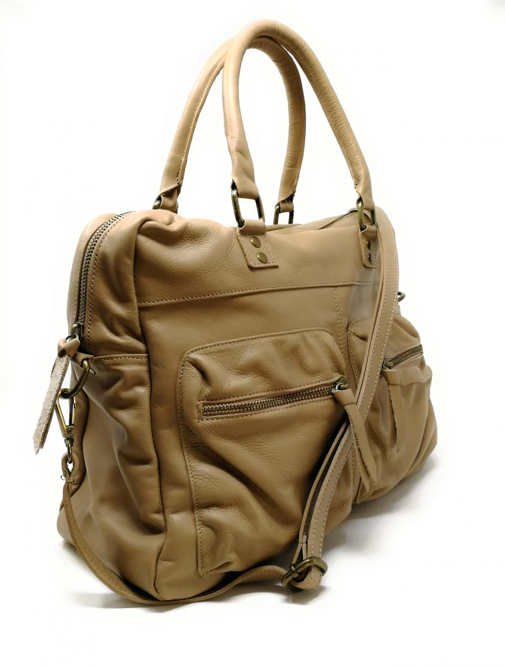 Sac à main en cuir lisse OMB MOSCOU Taupe clair - Image 4