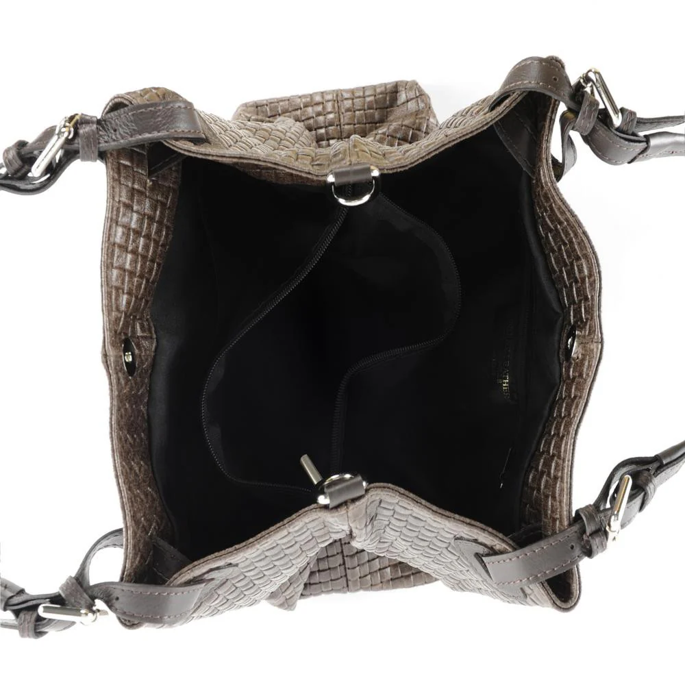 Sac à main en cuir embossé tressage MALLARME Chocolat - Image 6