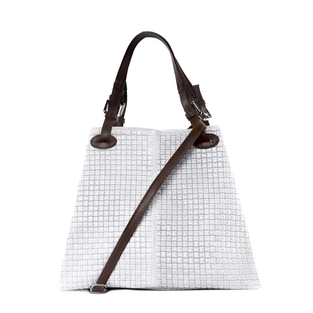 Sac à main en cuir embossé tressage MALLARME Gris clair