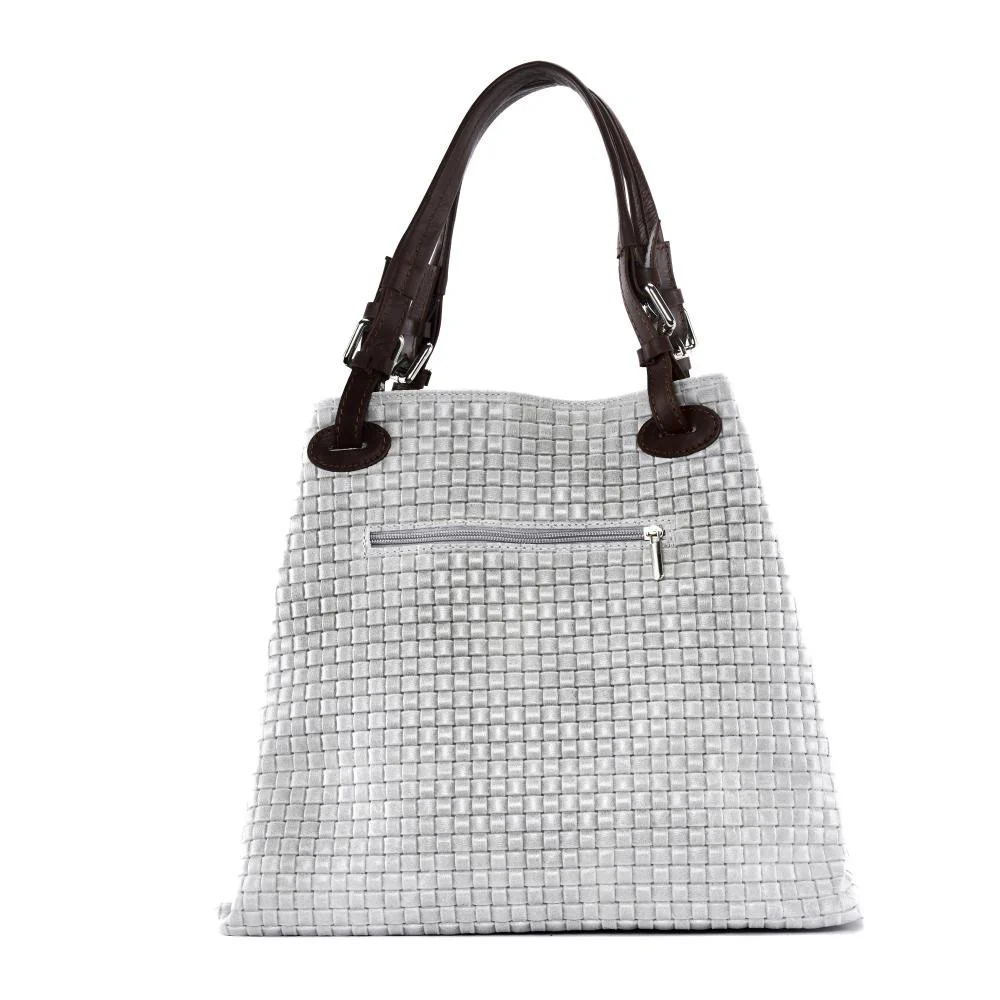 Sac à main en cuir embossé tressage MALLARME Gris clair - Image 2