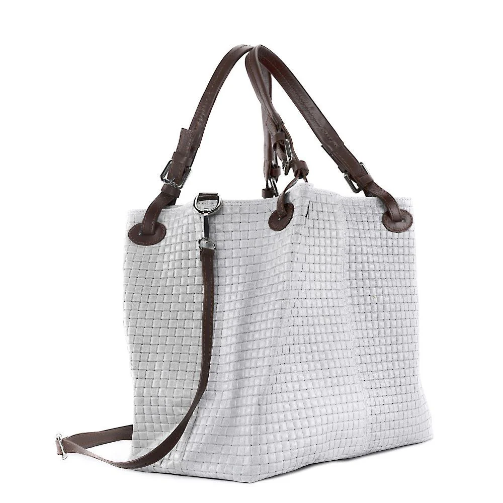 Sac à main en cuir embossé tressage MALLARME Gris clair - Image 3