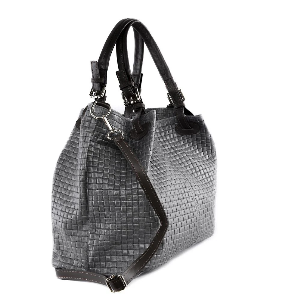 Sac à main en cuir embossé tressage MALLARME Gris foncé - Image 3