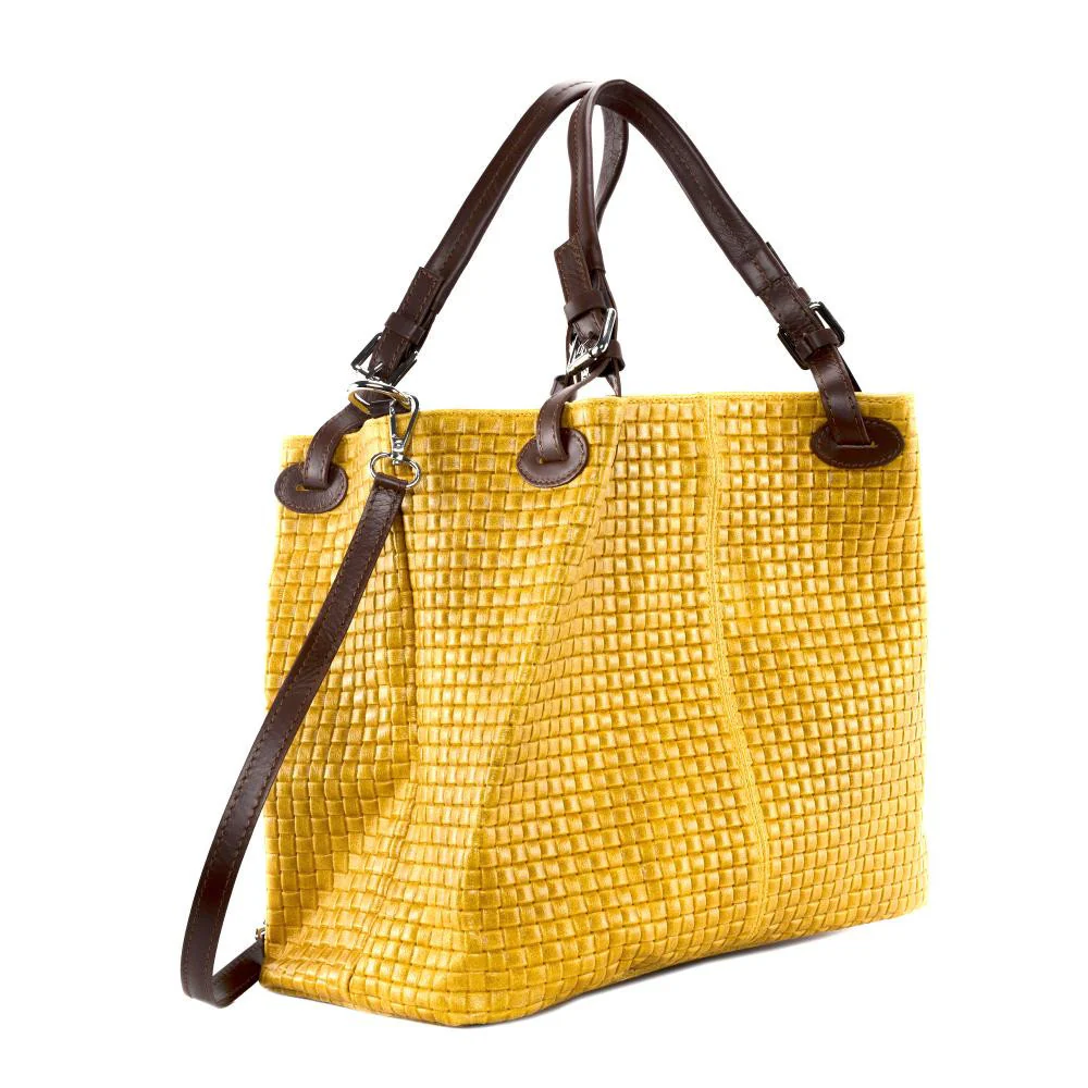 Sac à main en cuir embossé tressage MALLARME Jaune tournesol - Image 3