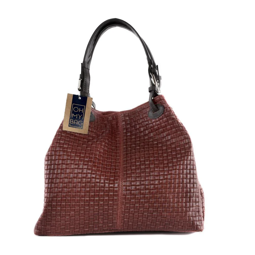 Sac à main en cuir embossé tressage MALLARME Rouge foncé