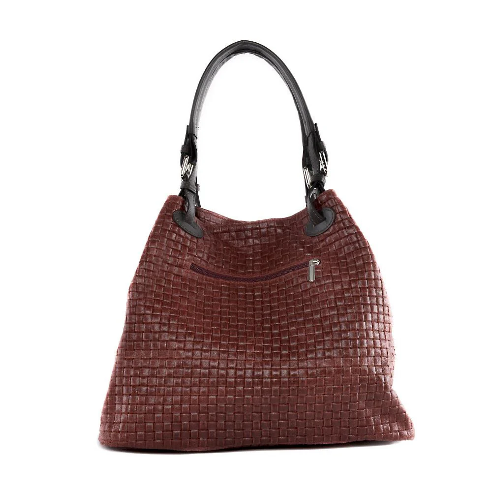 Sac à main en cuir embossé tressage MALLARME Rouge foncé - Image 2