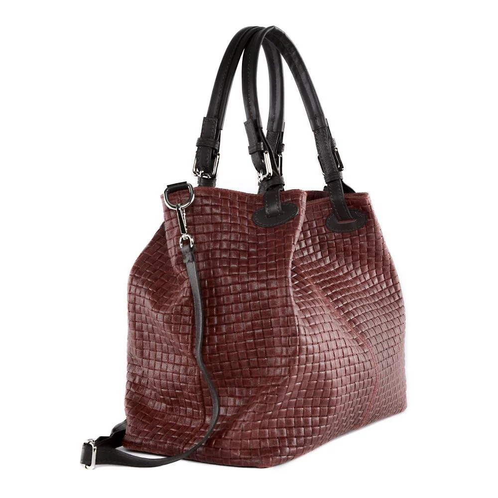 Sac à main en cuir embossé tressage MALLARME Rouge foncé - Image 3