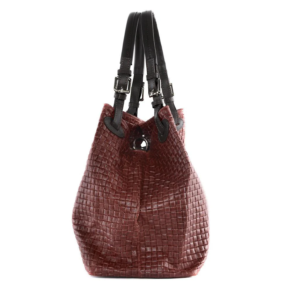 Sac à main en cuir embossé tressage MALLARME Rouge foncé - Image 5
