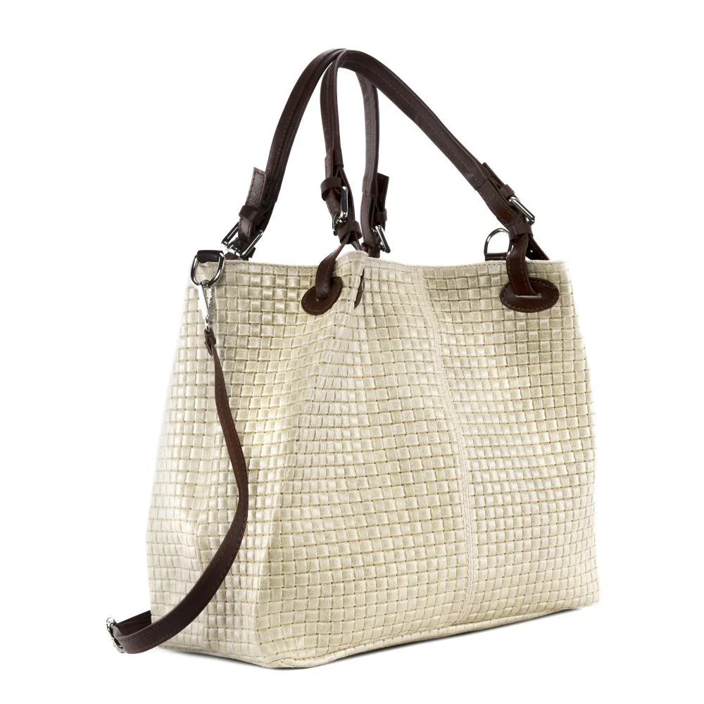 Sac à main en cuir embossé tressage MALLARME Taupe clair - Image 2