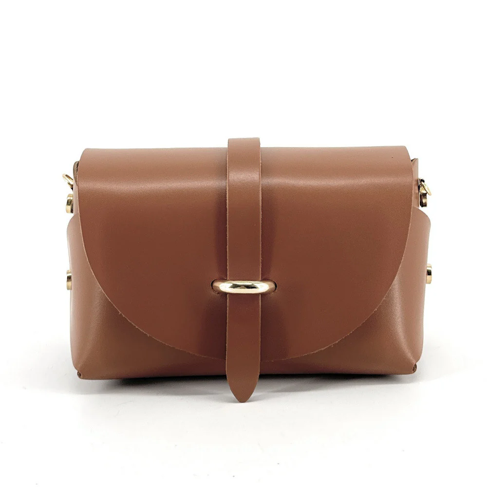 Mini sac à main en cuir lisse CANDY Camel foncé - Image 4