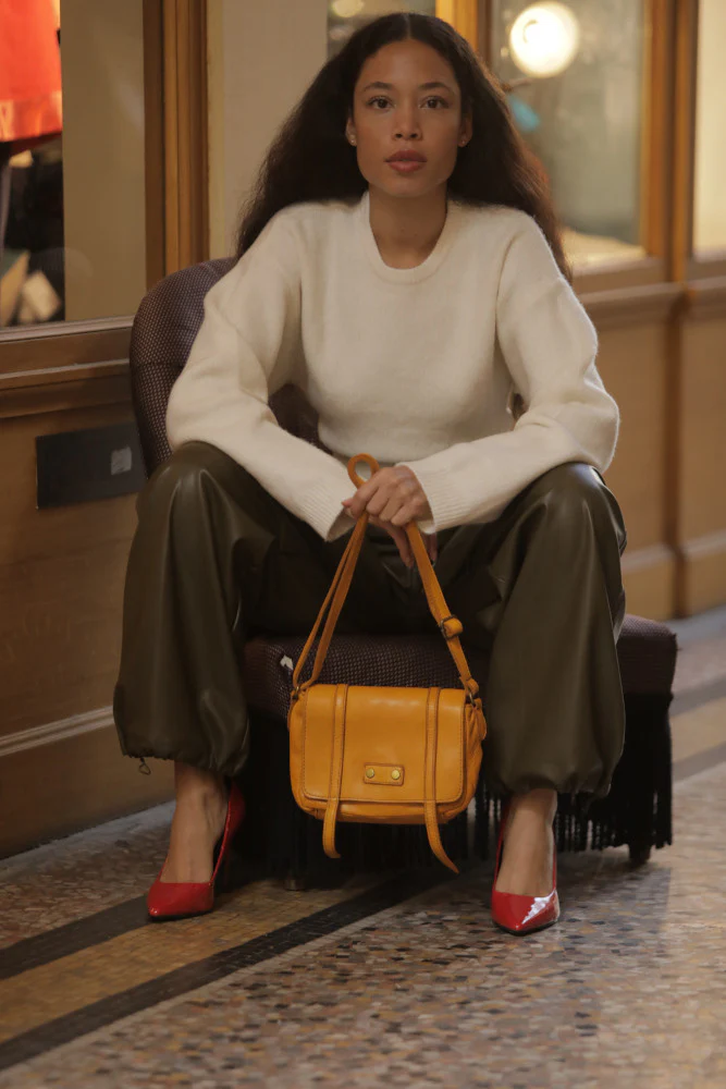 Sac à main en cuir souple vintage MELBOURNE Jaune Moutarde - Image 2