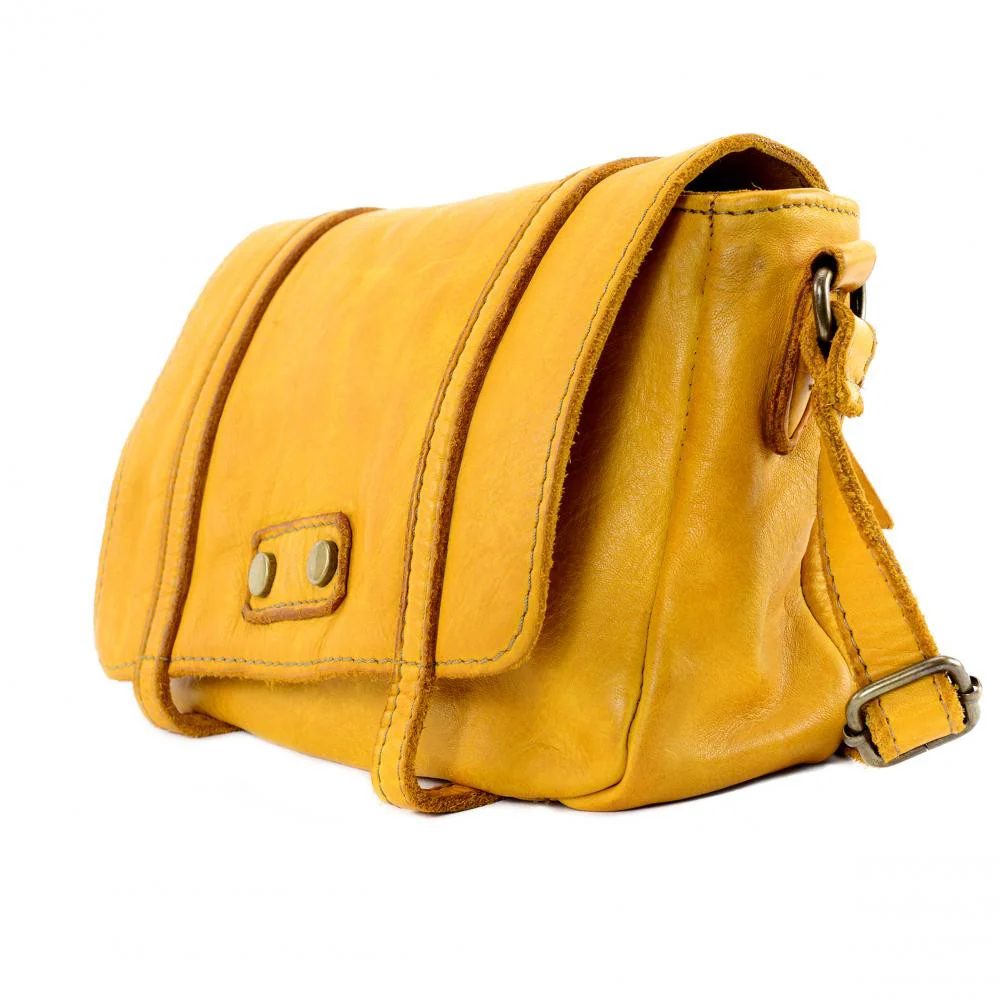 Sac à main en cuir souple vintage MELBOURNE Jaune Moutarde - Image 4