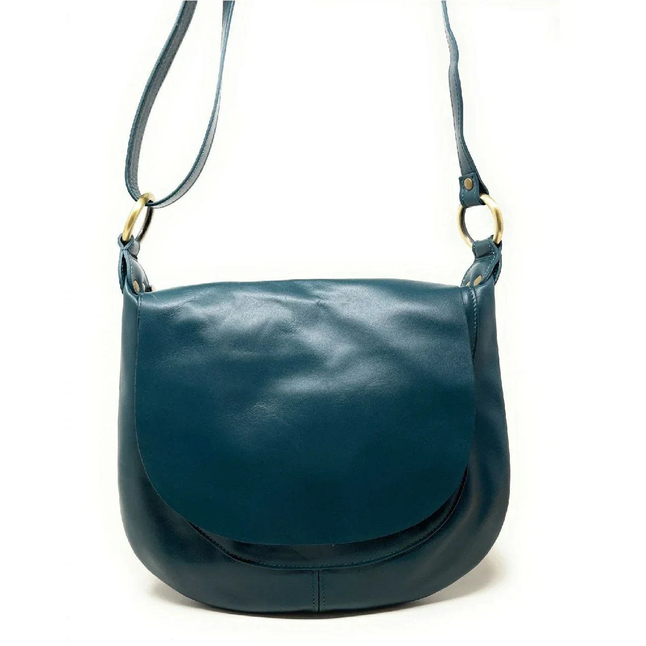 Sac besace en cuir lisse LITTLE PERLA Bleu vert canard
