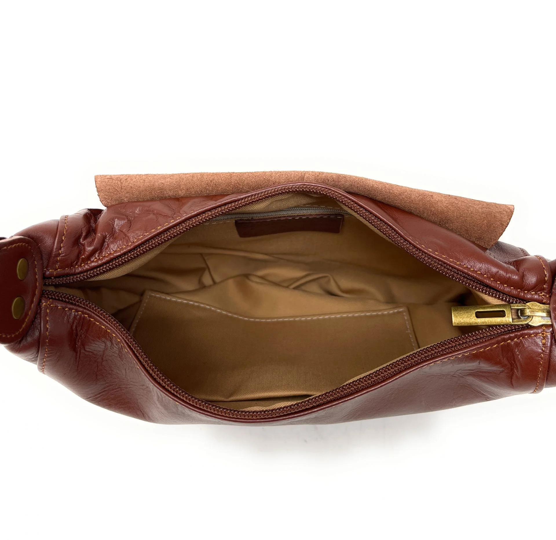 Sac besace en cuir lisse LITTLE PERLA Châtaigne - Image 4