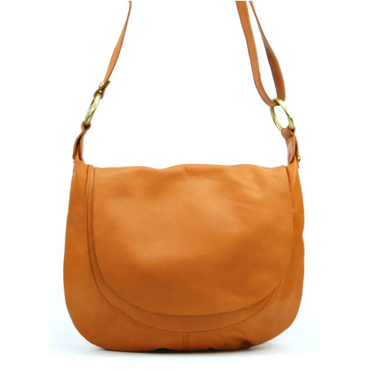 Sac besace en cuir lisse LITTLE PERLA Cognac