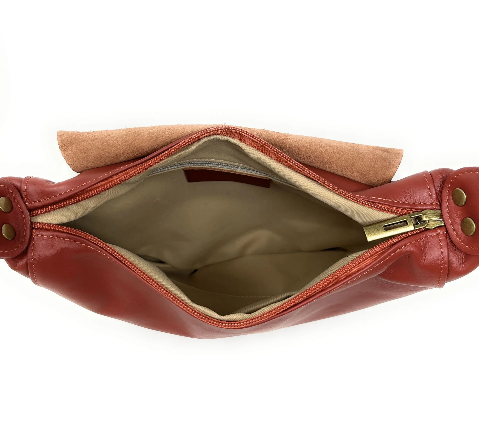 Sac besace en cuir lisse LITTLE PERLA Rouge brique - Image 4