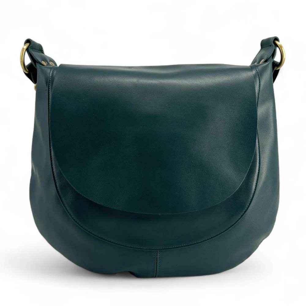 Sac besace en cuir lisse PERLA Bleu vert canard - Image 2
