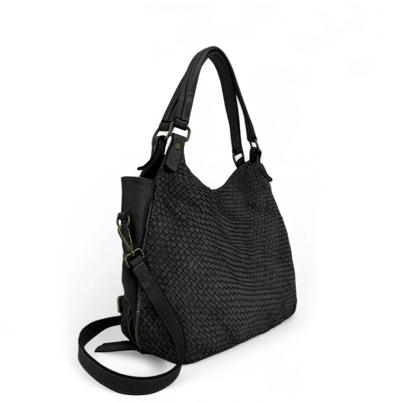 Sac à main en cuir vintage tressé BRISBANE Noir - Image 2