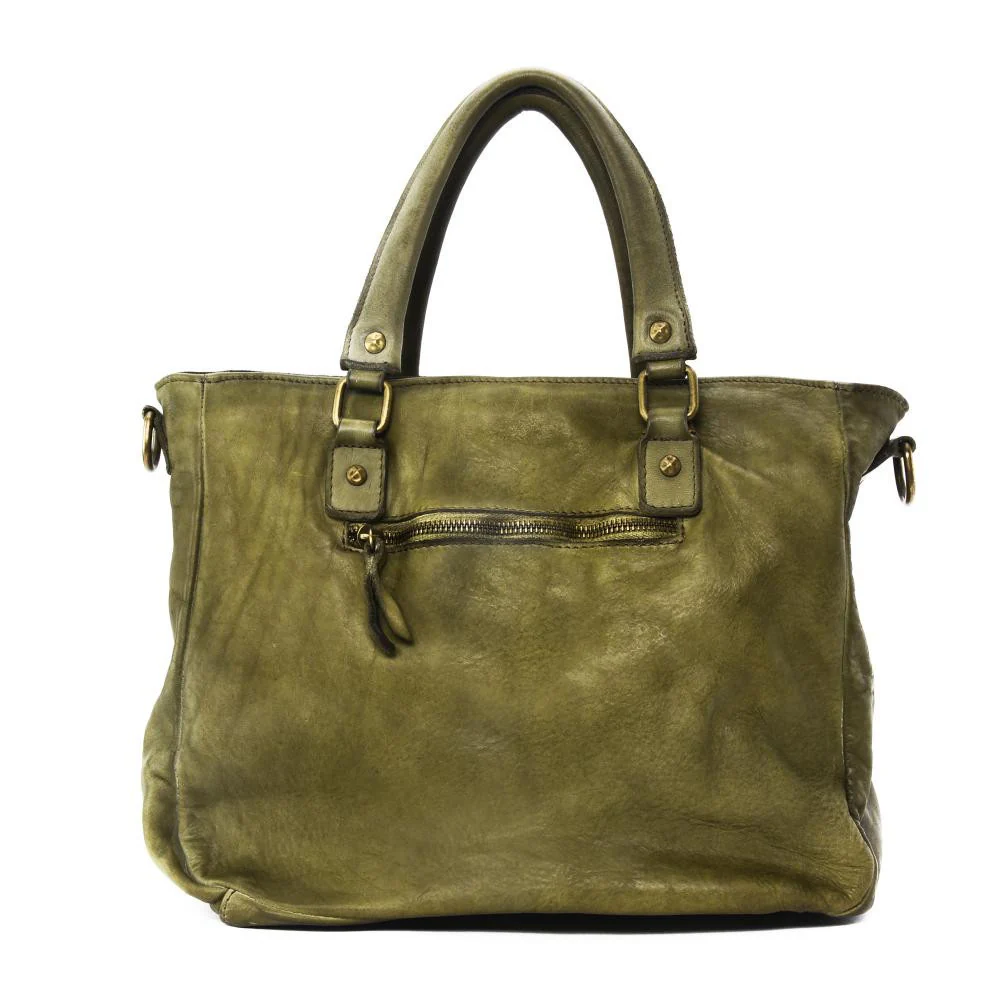 Sac cabas en cuir vintage MISS JENNER Kaki - Image 3