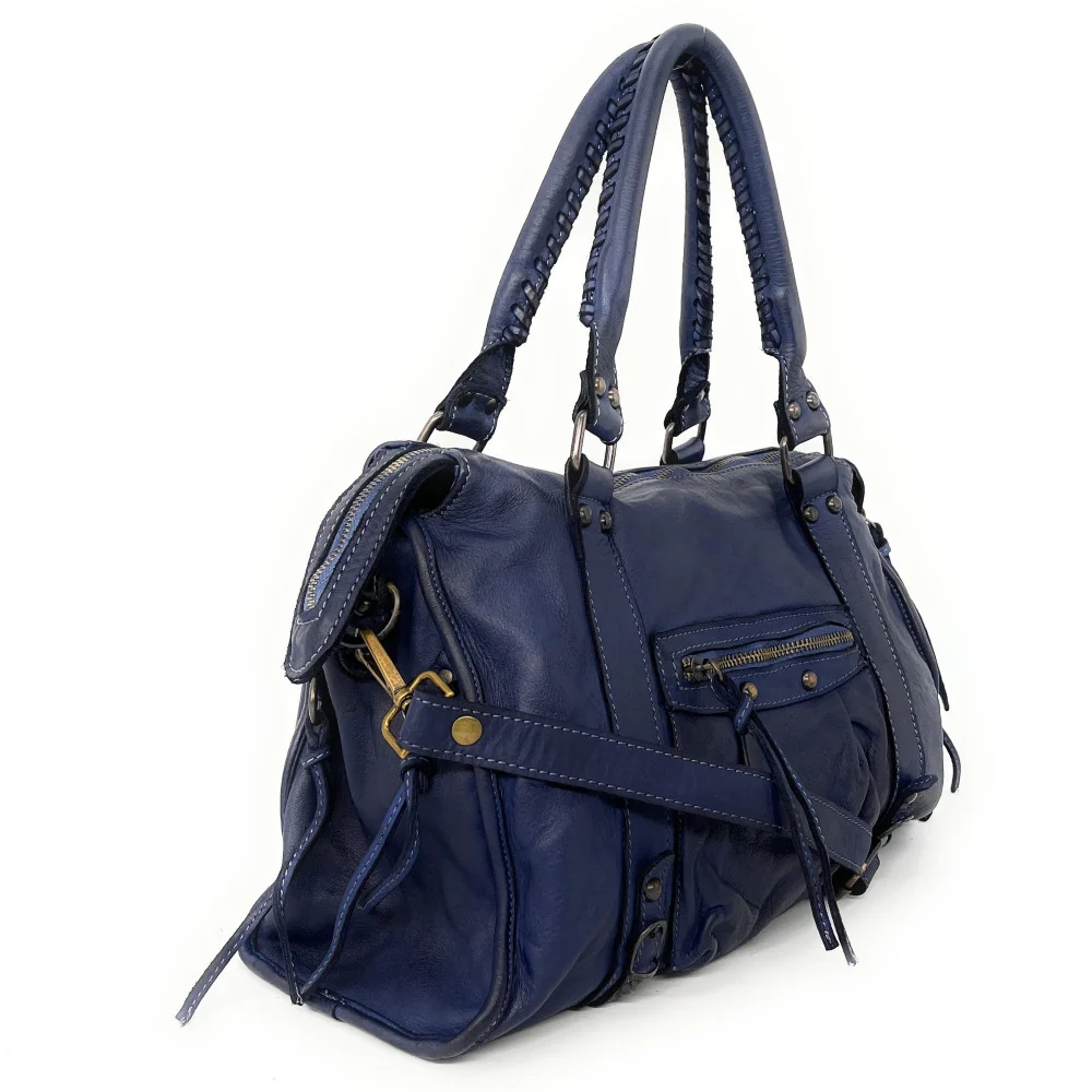 Sac à main en cuir vintage MISS STORM Bleu marine - Image 2