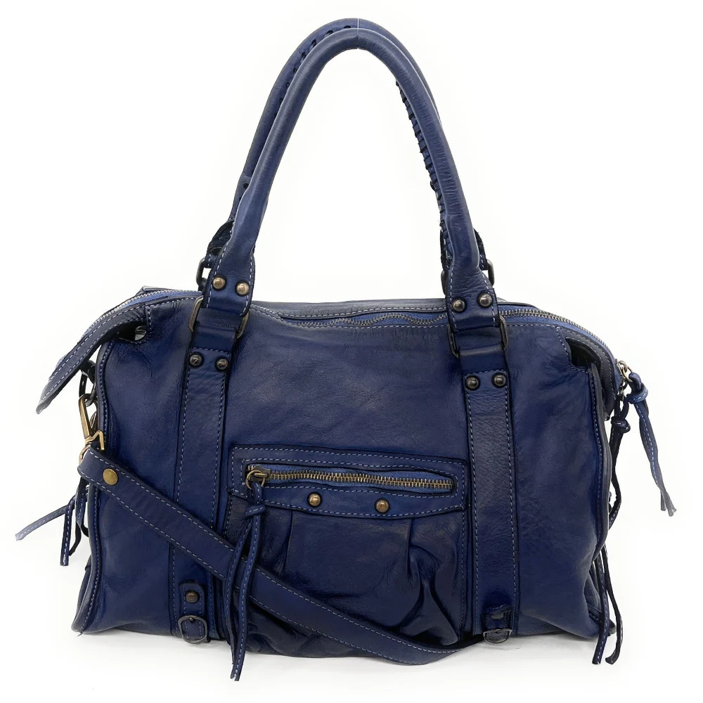 Sac à main en cuir vintage MISS STORM Bleu marine - Image 3