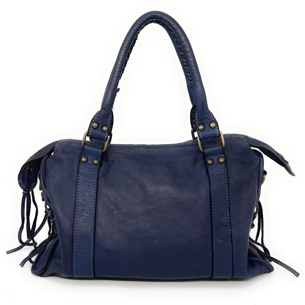 Sac à main en cuir vintage MISS STORM Bleu marine - Image 4