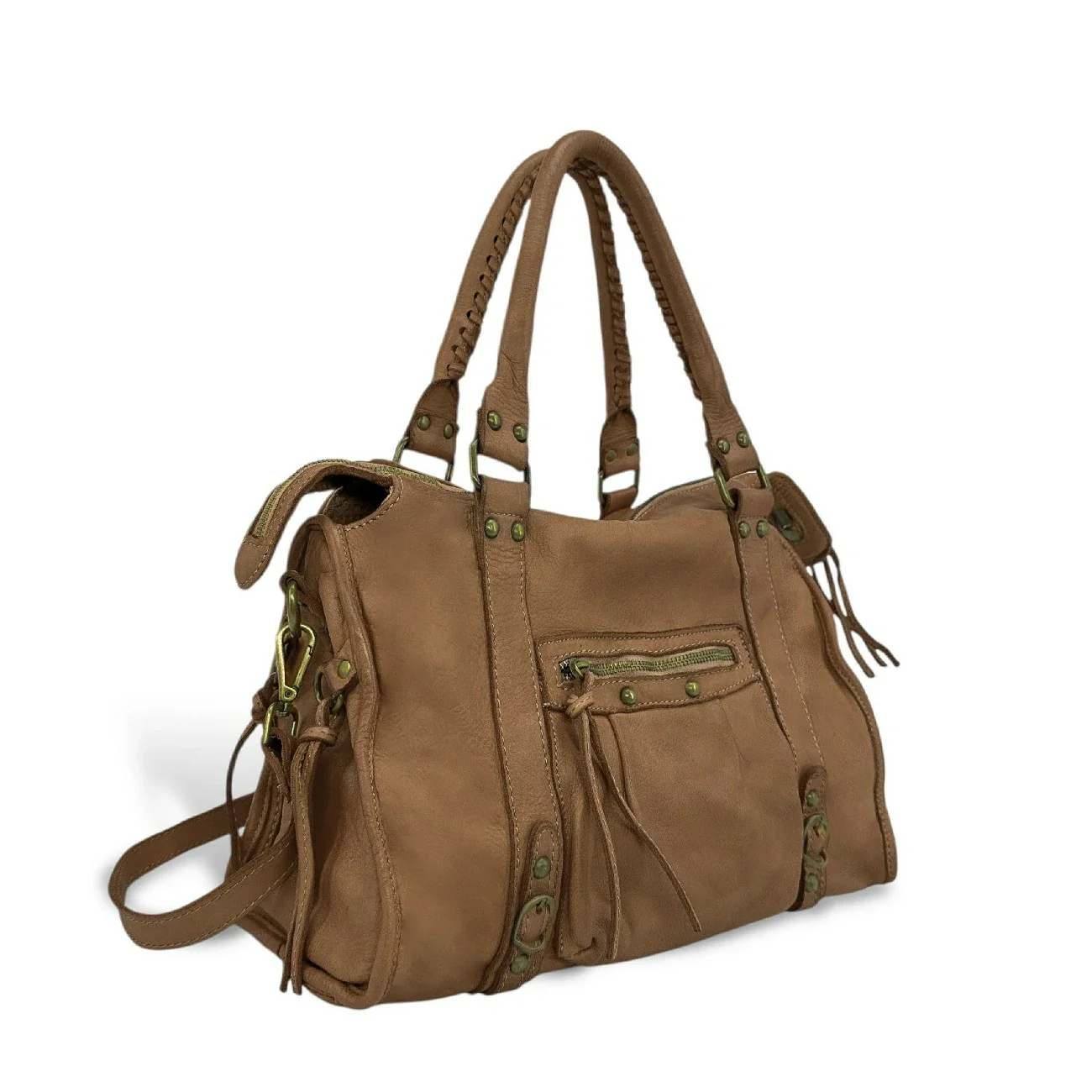 Sac à main en cuir vintage MISS STORM Taupe - Image 2