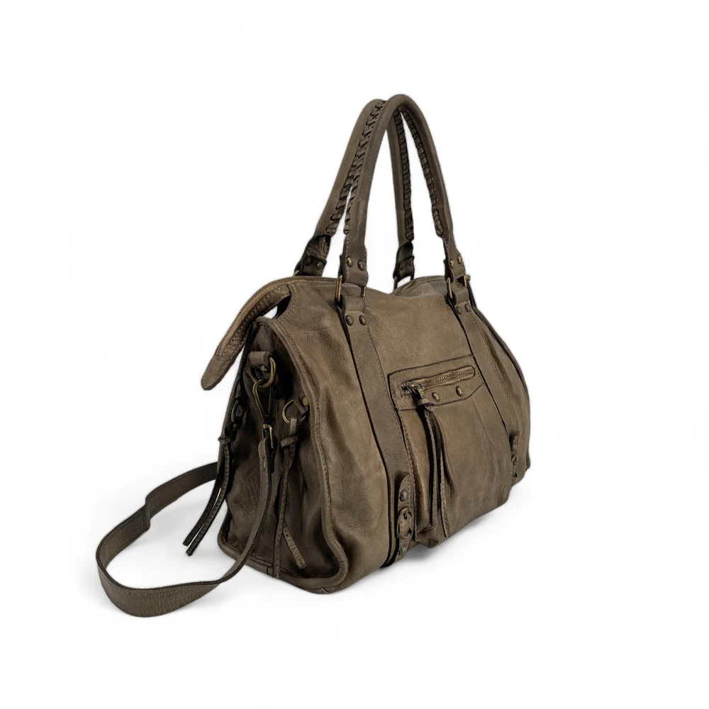 Sac à main en cuir vintage MISS STORM Taupe foncé - Image 3