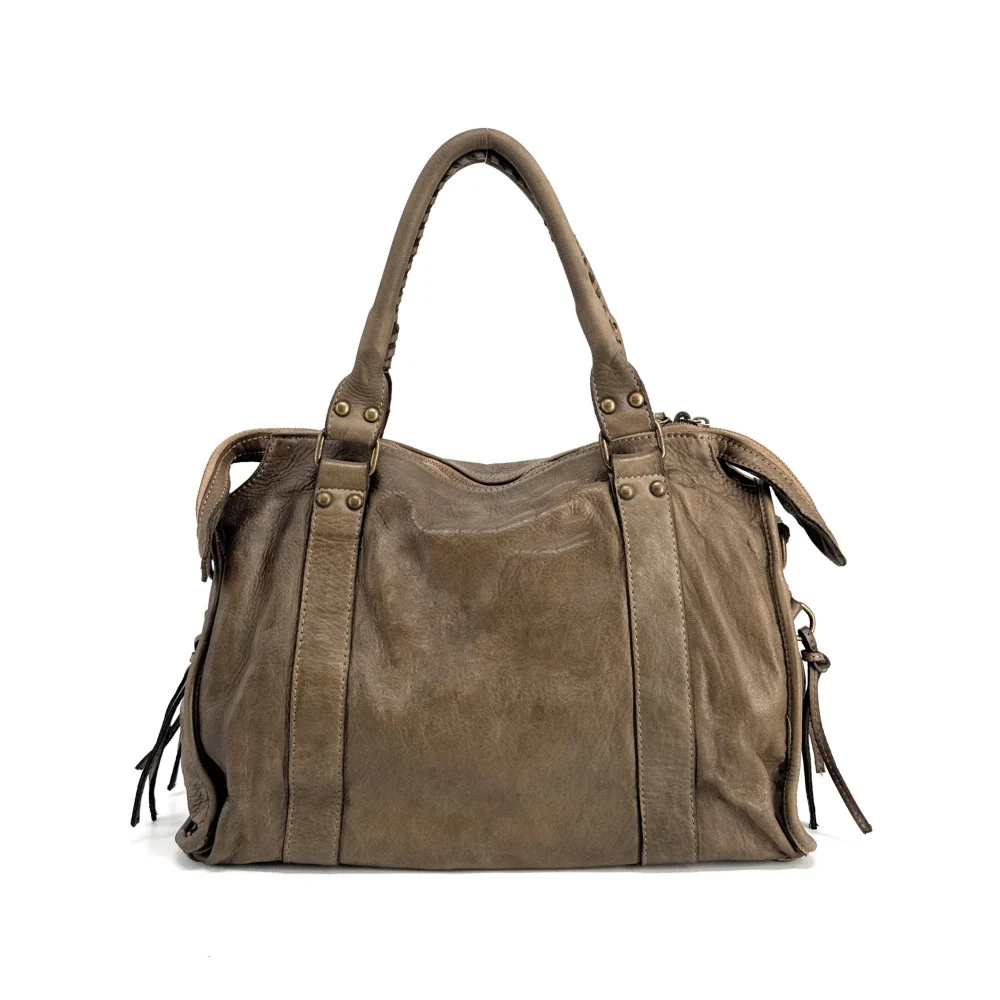 Sac à main en cuir vintage MISS STORM Taupe foncé - Image 4