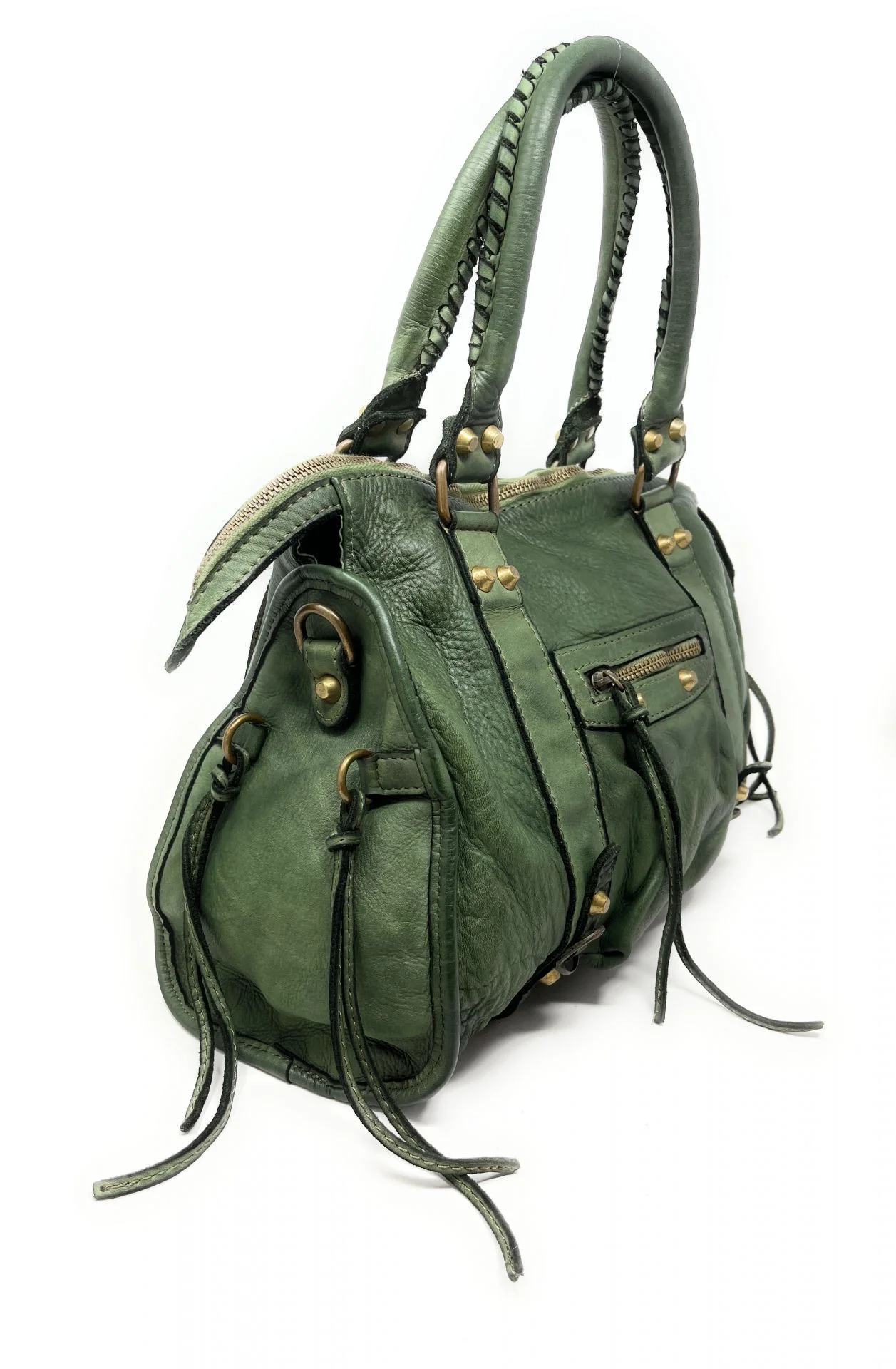 Sac à main porté épaule en cuir vintage STORM ROCK Vert intense - Image 3