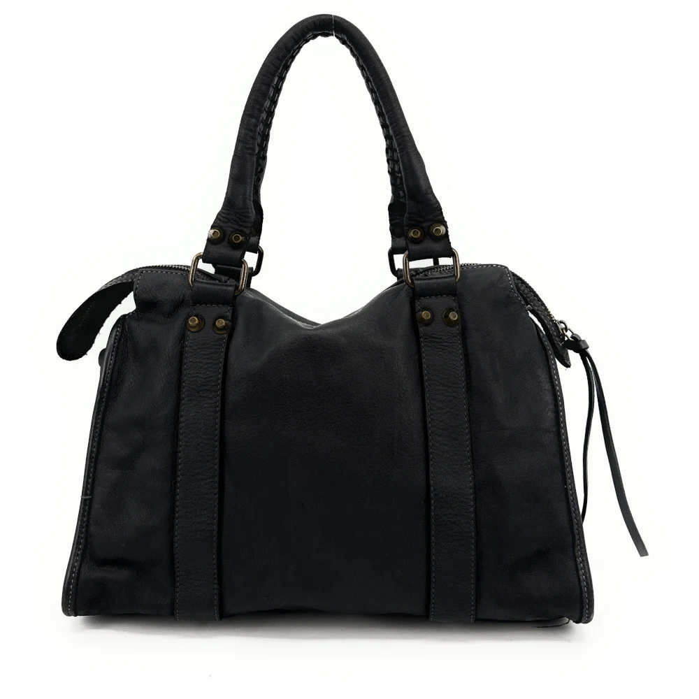 Sac à main porté épaule en cuir vintage STORM ROCK Naked black - Image 3