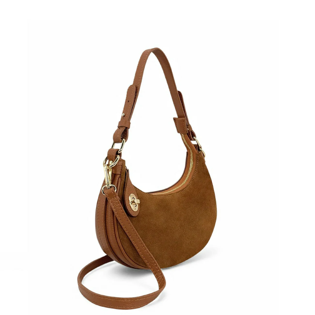 Sac à main demi-lune en daim MUNE Camel foncé - Image 2