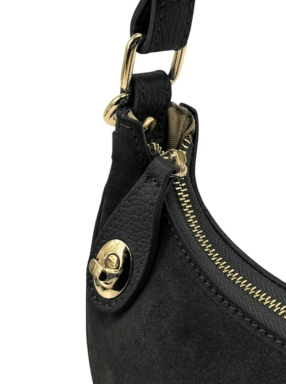 Sac à main demi-lune en daim MUNE Noir - Image 7