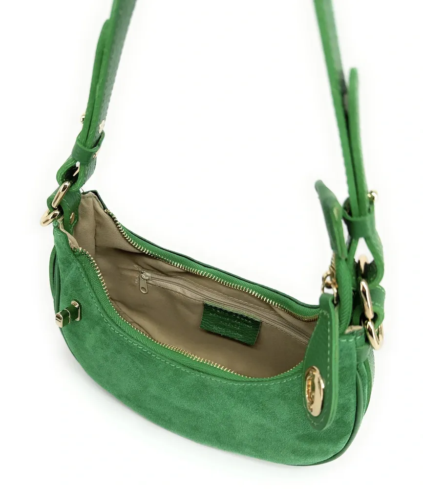 Sac à main demi-lune en daim MUNE Vert anglais - Image 9