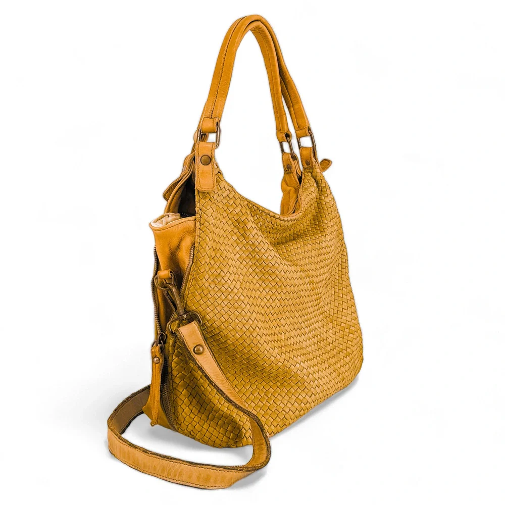 Sac à main en cuir vintage tressé BRISBANE Jaune tournesol - Image 4