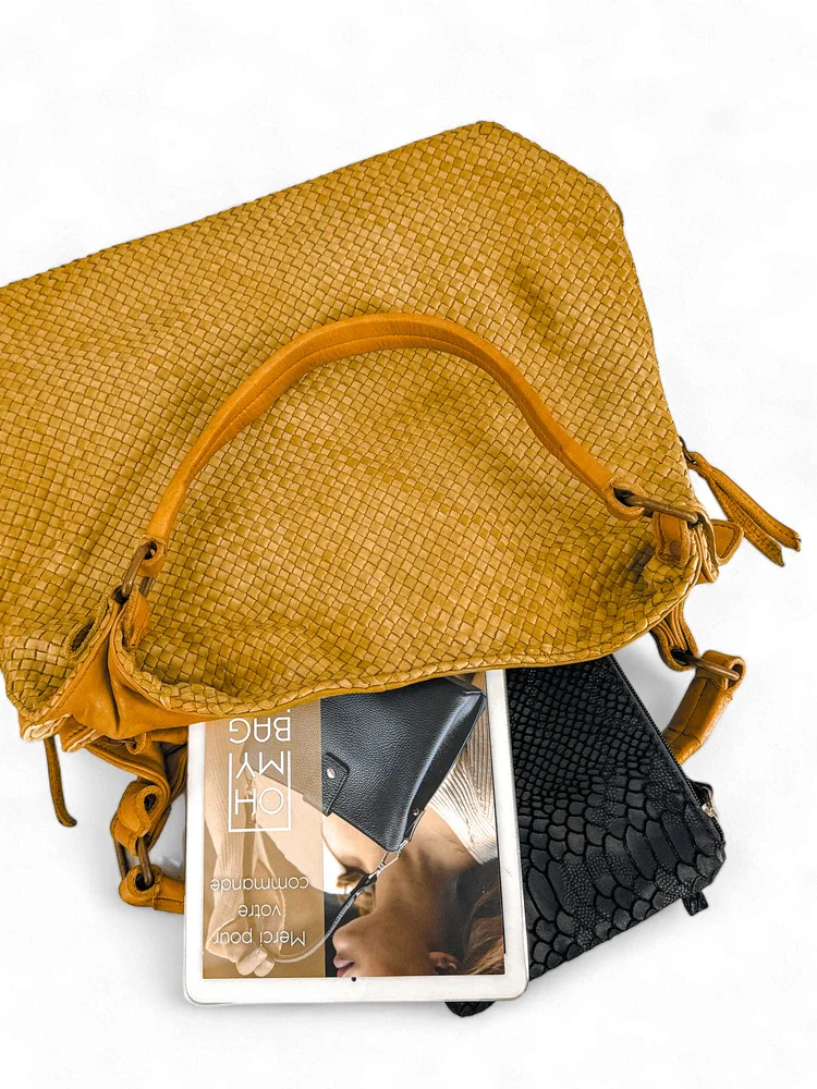 Sac à main en cuir vintage tressé BRISBANE Jaune tournesol - Image 5