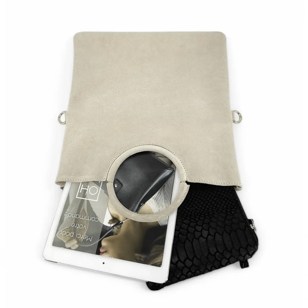 Sac à main en daim CHARLOTTE Beige crème - Image 7