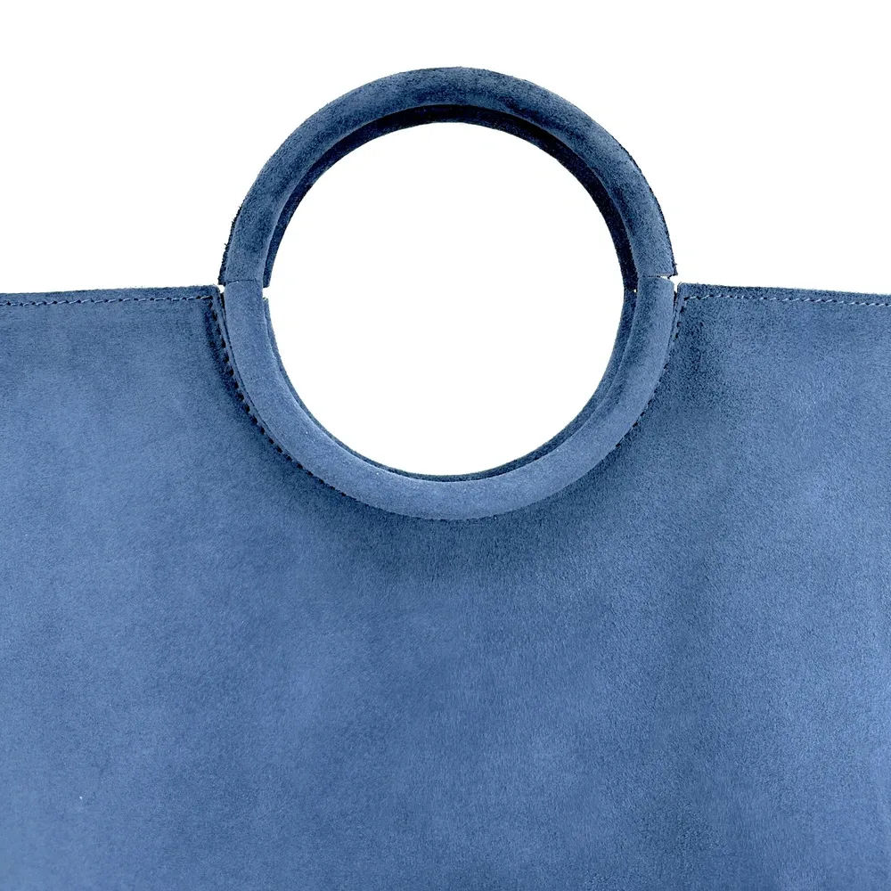 Sac à main en daim CHARLOTTE Bleu denim - Image 8