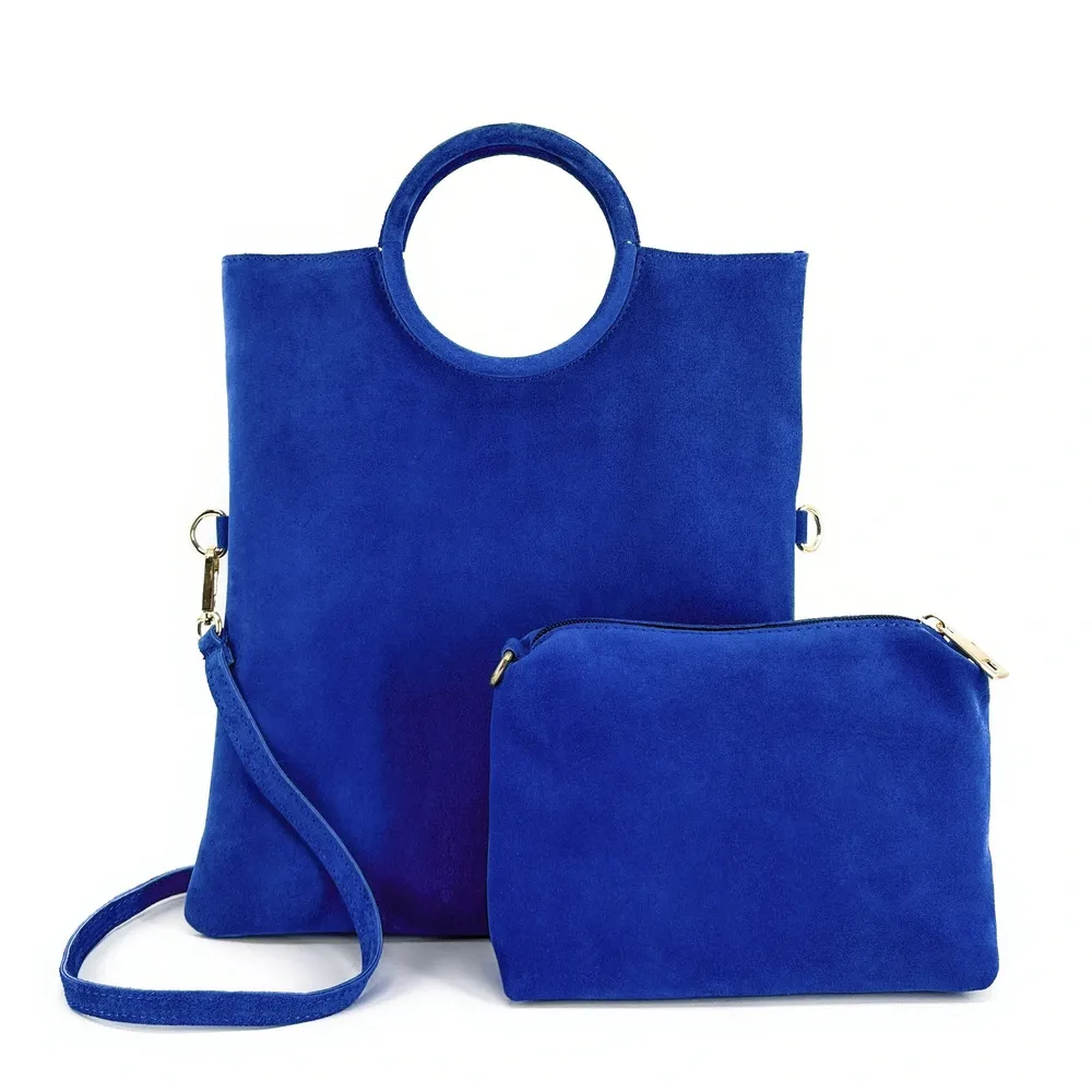 Sac à main en daim CHARLOTTE Bleu roi