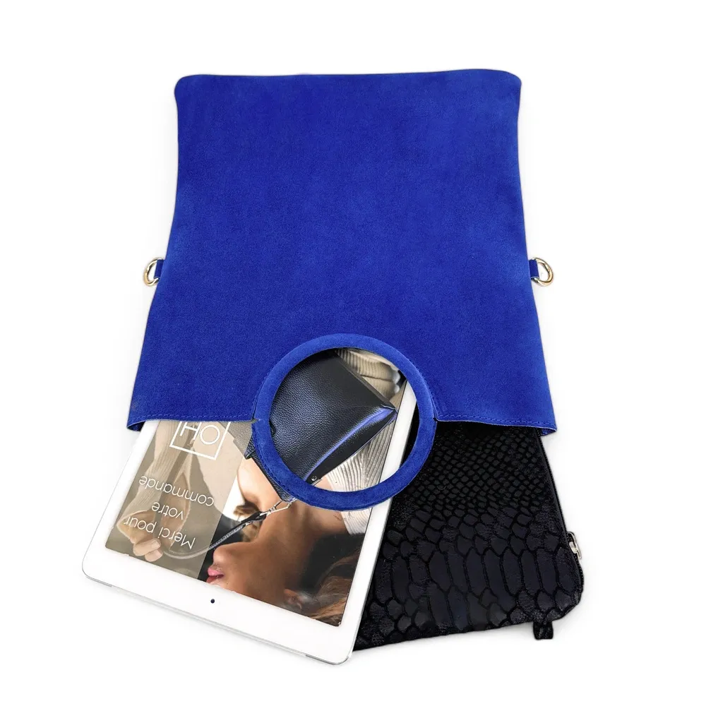 Sac à main en daim CHARLOTTE Bleu roi - Image 7