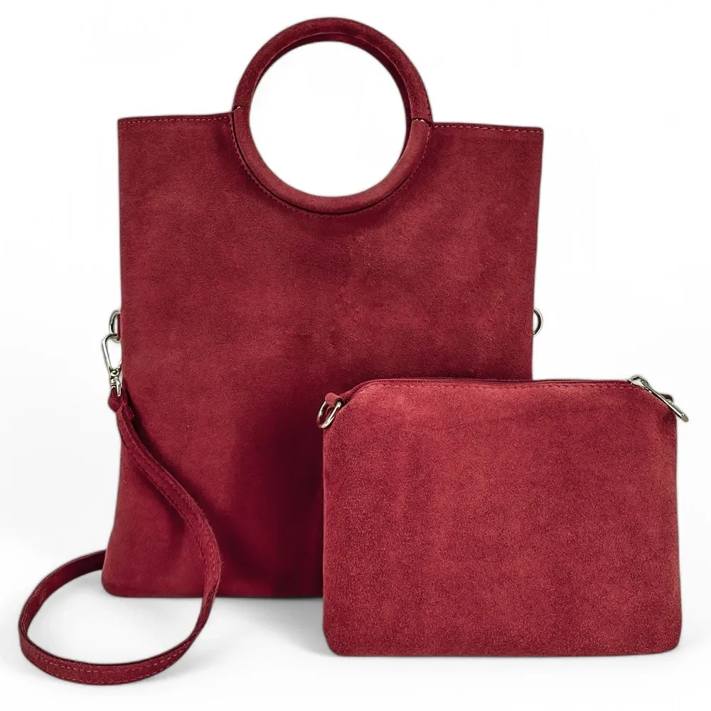 Sac à main en daim CHARLOTTE Framboise