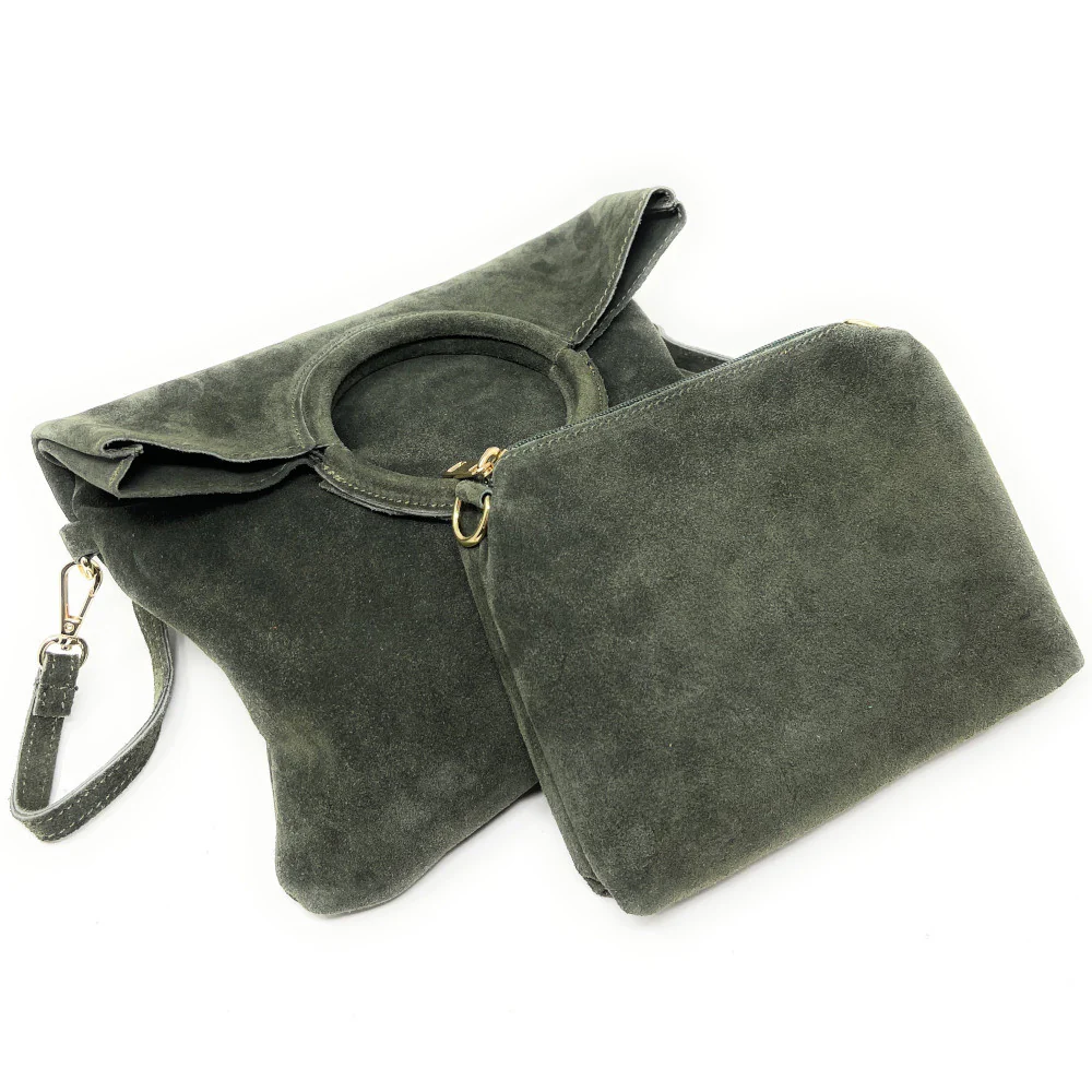 Sac à main en daim CHARLOTTE Kaki - Image 3