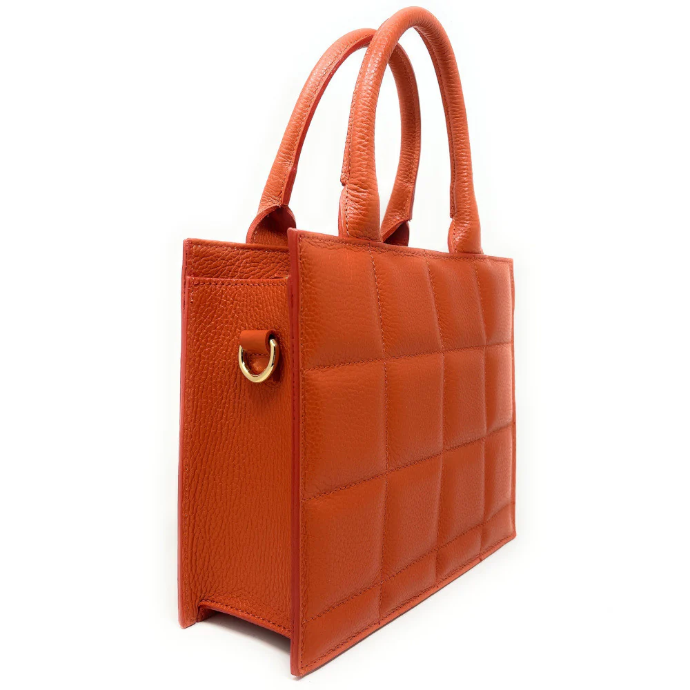 Sac à main tote book en cuir grainé matelassé RIVE GAUCHE Mandarine - Image 3