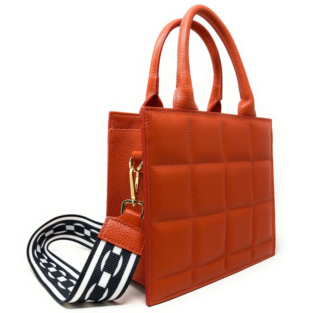 Sac à main tote book en cuir grainé matelassé RIVE GAUCHE Mandarine - Image 4