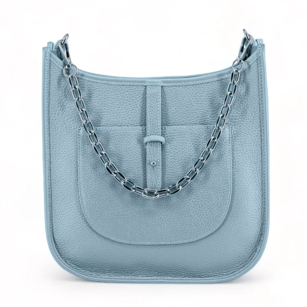 Sac à main hobo en cuir grainé CYBELE Bleu pastel - Image 4