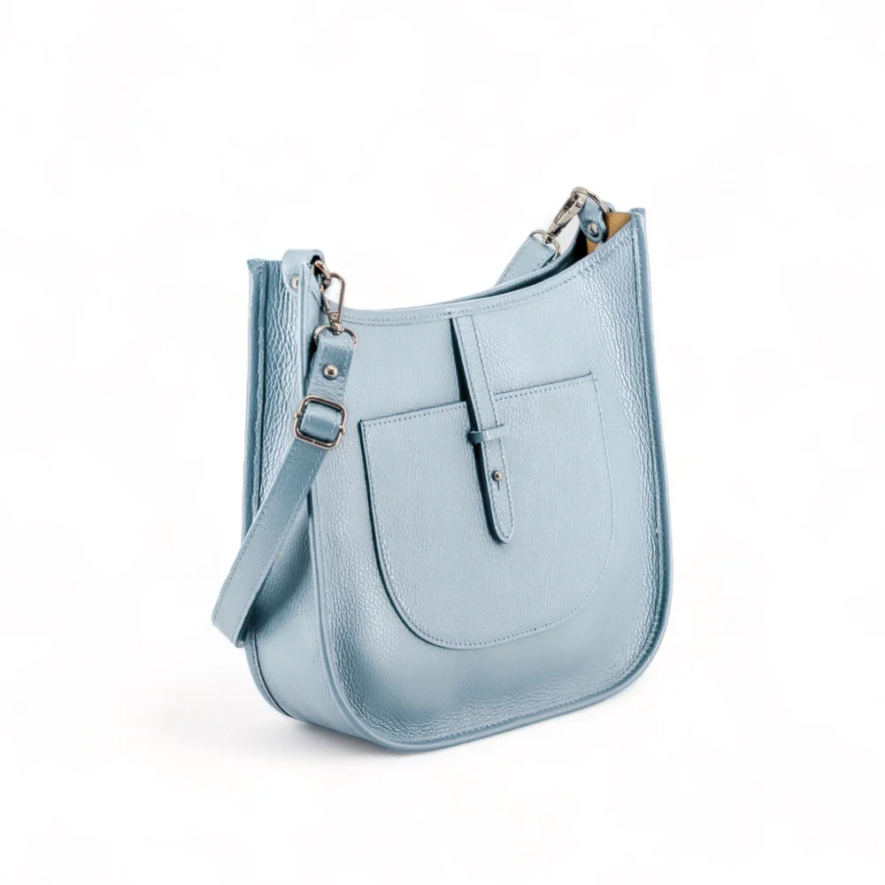 Sac à main hobo en cuir grainé CYBELE Bleu pastel - Image 5