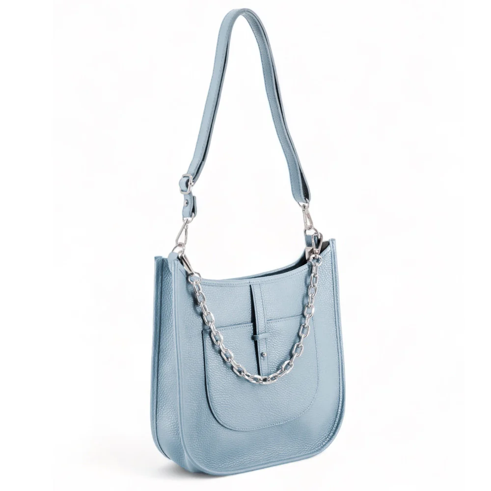 Sac à main hobo en cuir grainé CYBELE Bleu pastel - Image 7