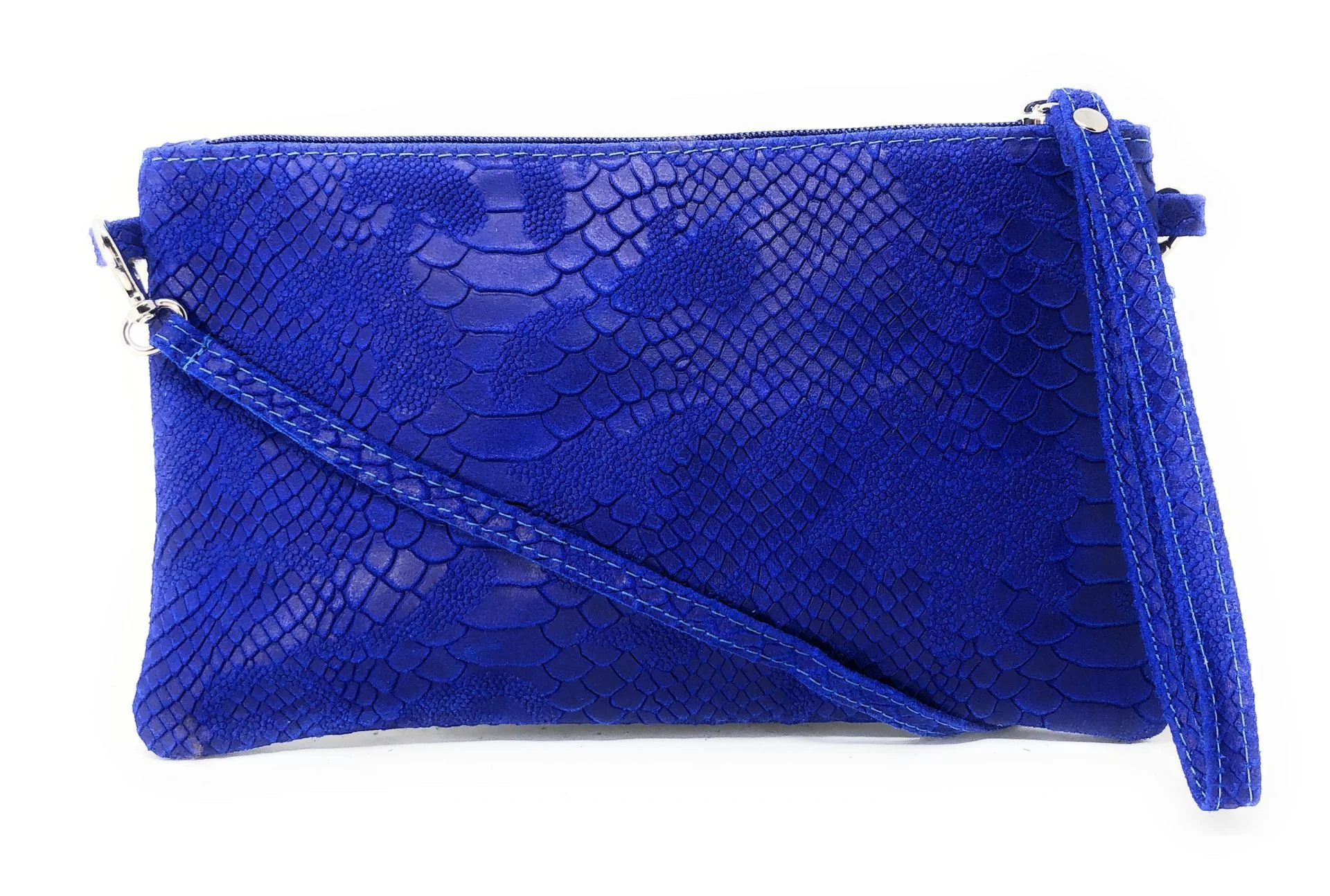 Sac pochette en cuir effet serpent DUNDEE Bleu roi - Image 4