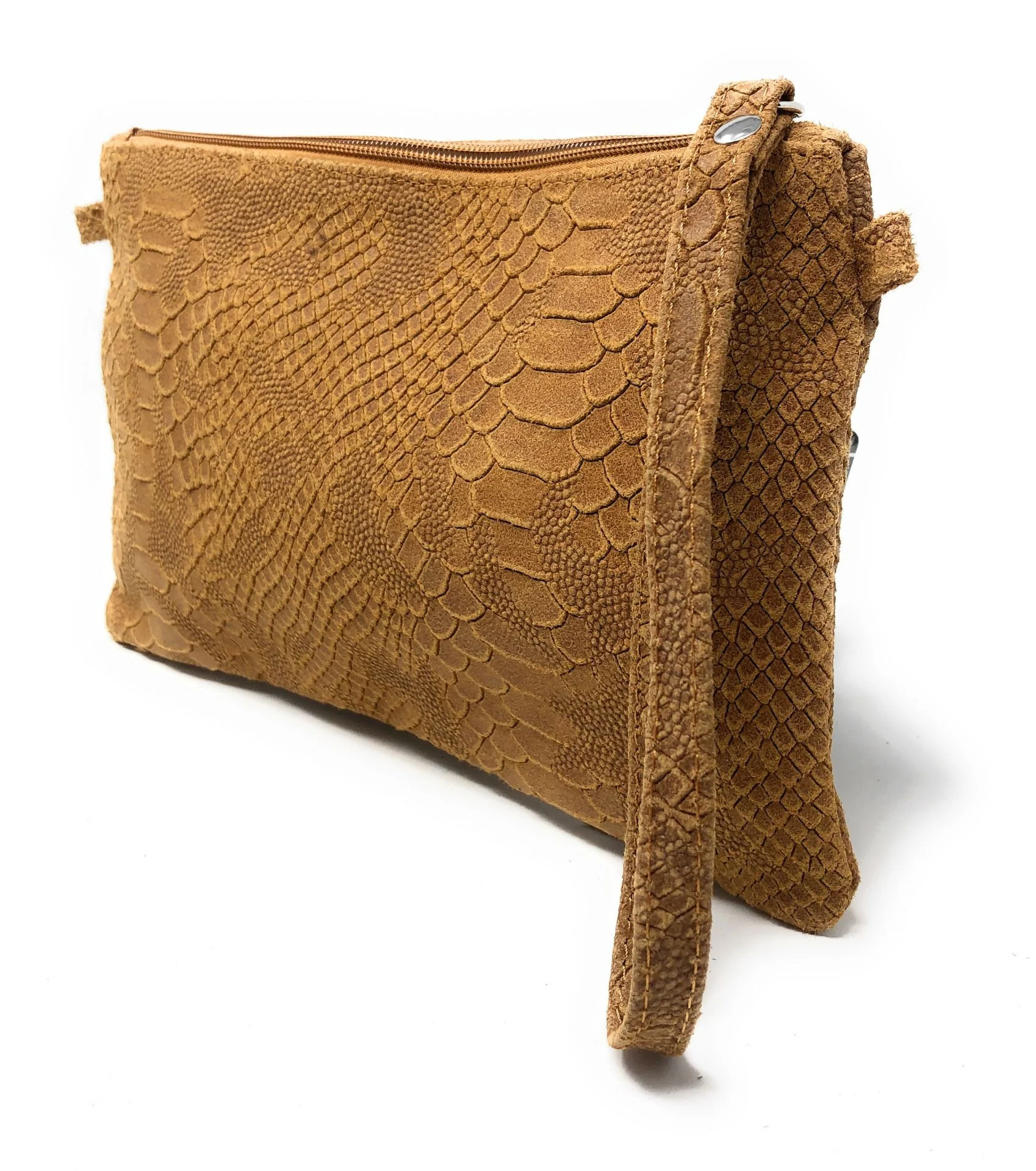 Sac pochette en cuir effet serpent DUNDEE Camel - Image 3