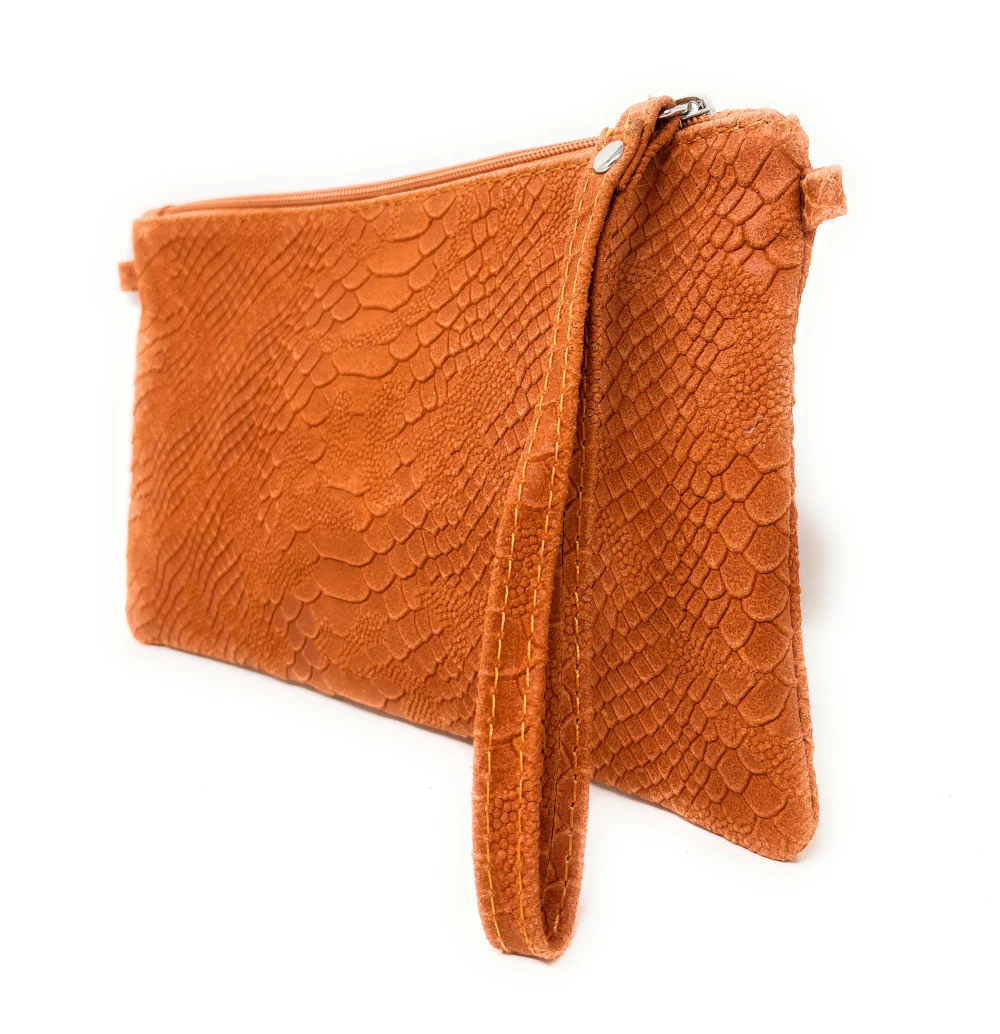 Sac pochette en cuir effet serpent DUNDEE Orange - Image 4