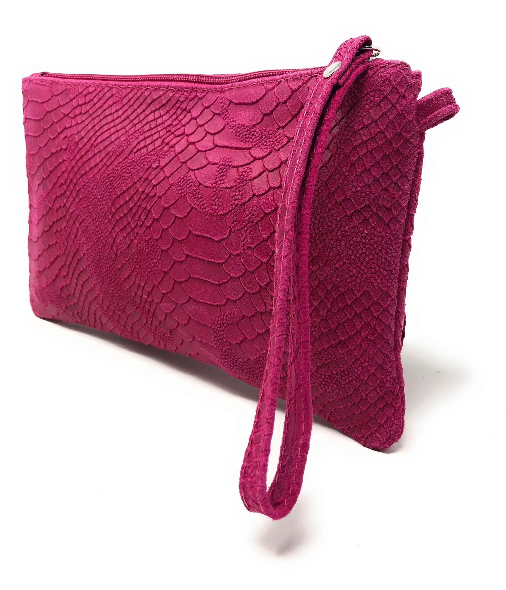 Sac pochette en cuir effet serpent DUNDEE Rose fuchsia - Image 3